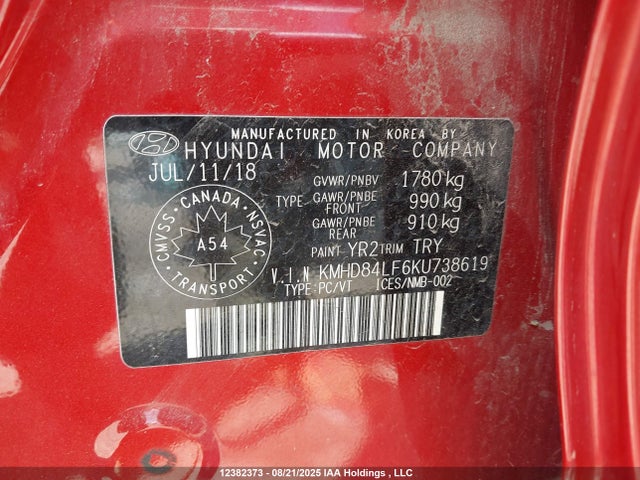 KMHD84LF6KU738619 Hyundai mpi nu