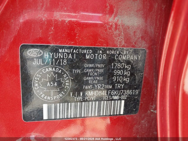 KMHD84LF6KU738619 Hyundai mpi nu
