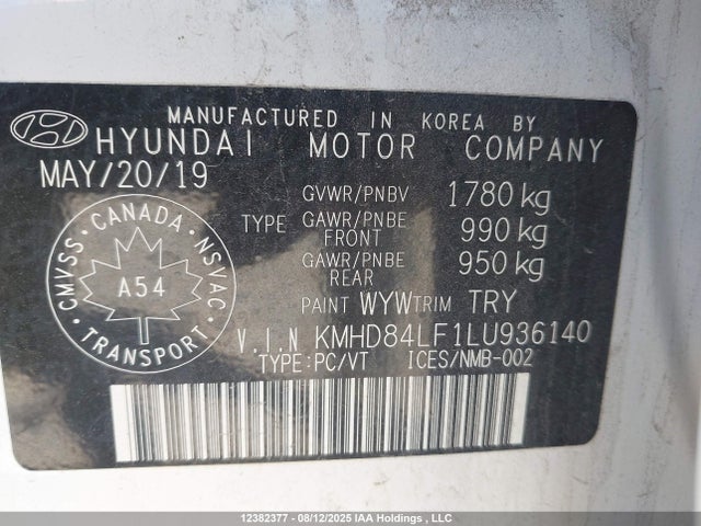 KMHD84LF1LU936140 Hyundai mpi nu