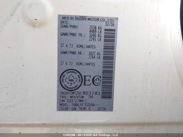 Nissan 2016 2016 5N1AT2MT2GC803781 Image 19