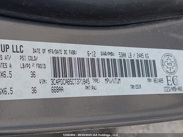 Aukcja sprzedaży 2012 Dodge Journey Cvp/se Plus, vin: 3C4PDCAB5CT371845, numer aukcji: 12382404