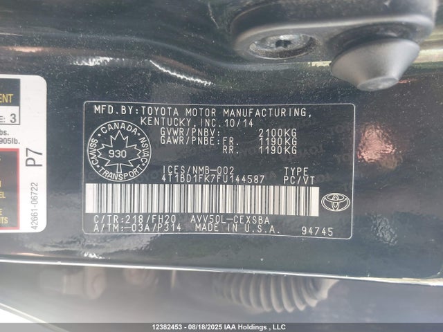 Toyota 2ar-fxe+2jm 2015 4T1BD1FK7FU144587 Image 9