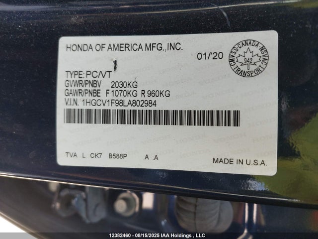 1HGCV1F98LA802984 Honda l15be