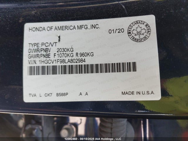 1HGCV1F98LA802984 Honda l15be