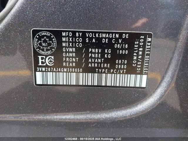 3VW267AJ4GM398650 Volkswagen 1.4t