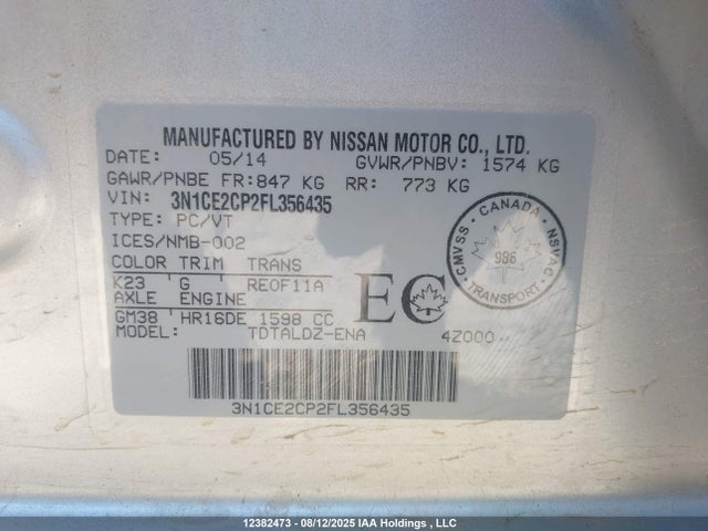 Nissan 2015 2015 3N1CE2CP2FL356435 Image 9