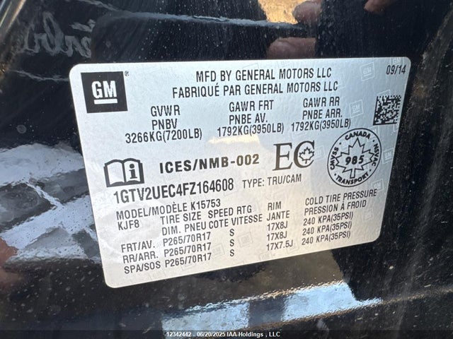 1GTV2UEC4FZ164608 GMC l83 - vvt, active fuel management, aluminum