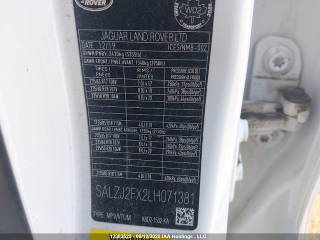 SALZJ2FX2LH071381 Land Rover aj20p