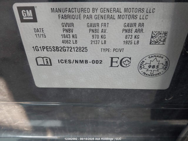 1G1PE5SB2G7212825 Chevrolet luv - vvt, alum, e85 max