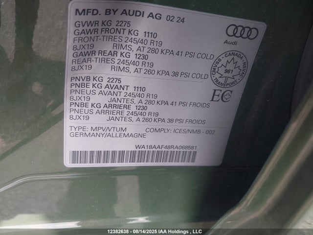 Audi 45 tfsi 2024 WA18AAF48RA068581 Image 9