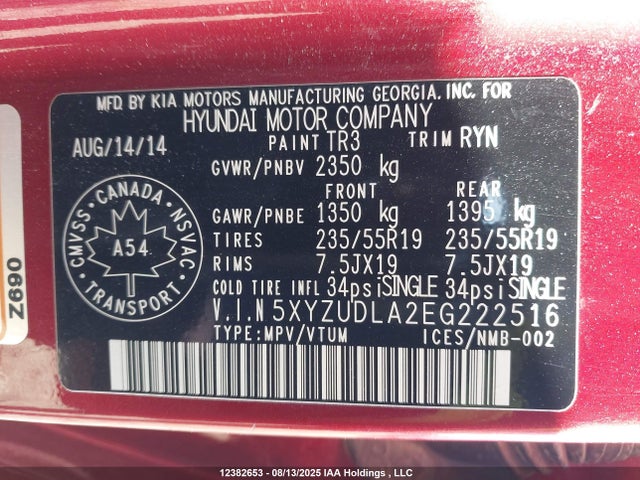 5XYZUDLA2EG222516 Hyundai t-gdi theta
