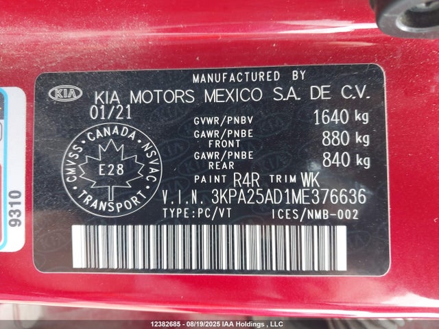 3KPA25AD1ME376636 KIA gamma ii