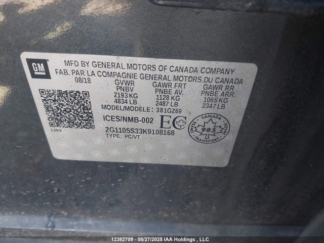 2G1105S33K9108168 Chevrolet lfx - spark ignited direct injection, vvt, e85 max, alum