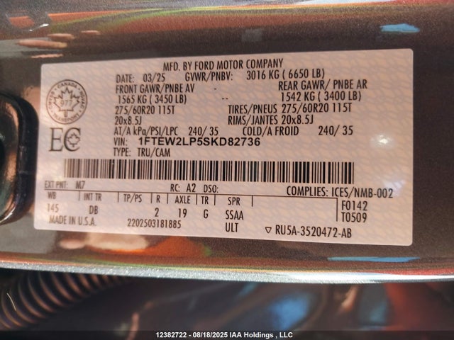 Ford 4v 2025 1FTEW2LP5SKD82736 Image 19
