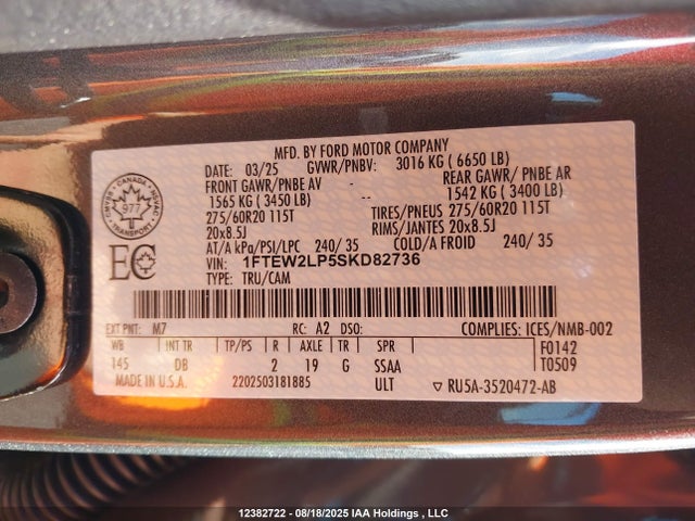 Ford 4v 2025 1FTEW2LP5SKD82736 Image 9