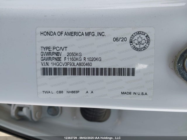 1HGCV3F93LA800460 Honda lfb2
