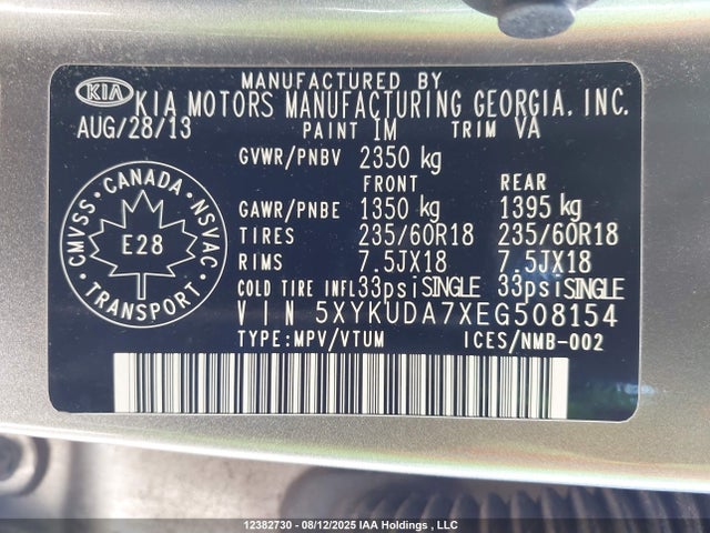 5XYKUDA7XEG508154 KIA gasoline 3.3 v6 gdi lambda ii