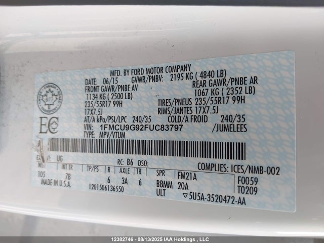 1FMCU9G92FUC83797 Ford 2015