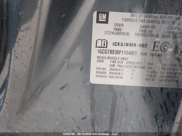 1GCGTBE38F1164961 Chevrolet lfx - sidi, vvt, e85 max, alum