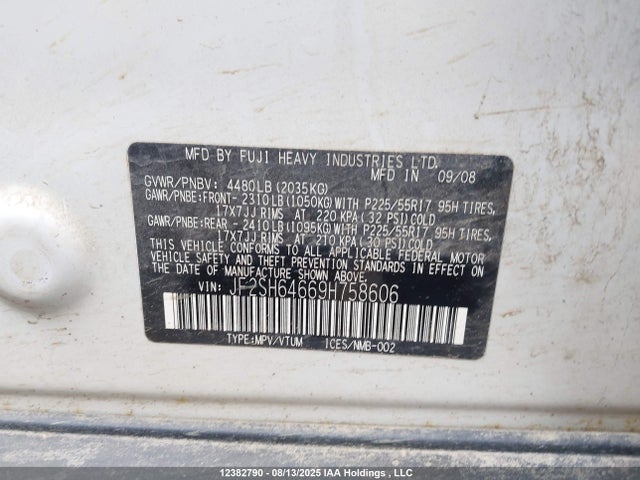Aukcja sprzedaży 2009 Subaru Forester 2.5 X Limited Package, vin: JF2SH64669H758606, numer aukcji: 12382790