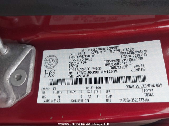Ford Escape 2015 1FMCU0G90FUA12619 Image 9