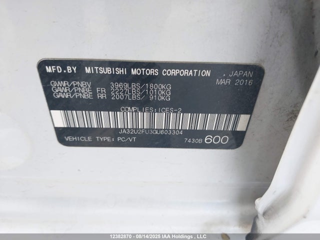 Mitsubishi dohc mivec 2016 JA32U2FU3GU603304 Image 9