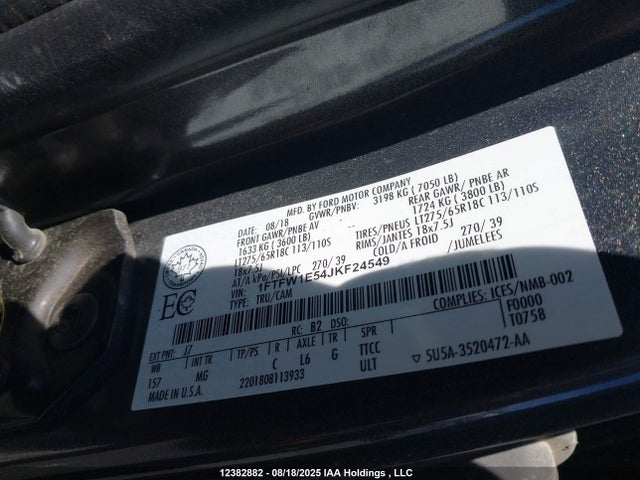 1FTFW1E54JKF24549 Ford F150 Supercrew