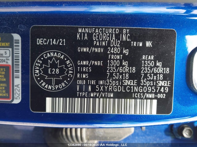 5XYRGDLC1NG095749 KIA gdi theta-iii