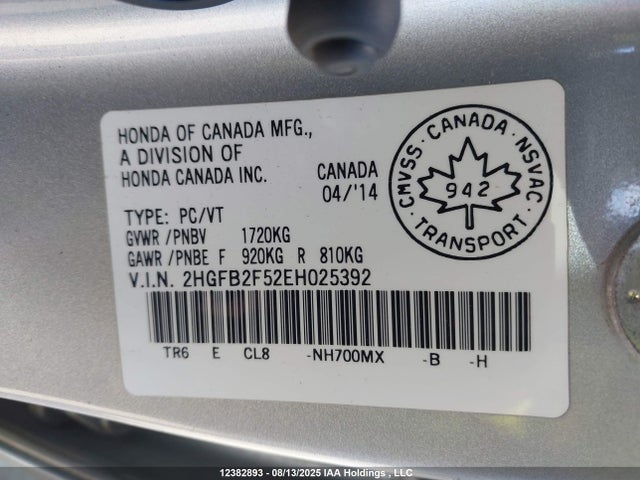 Honda r18z1 2014 2HGFB2F52EH025392 Image 19