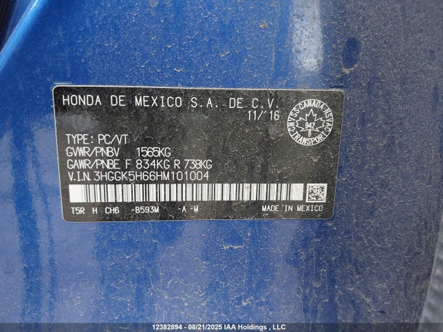 3HGGK5H66HM101004 Honda l15b1/l15b3
