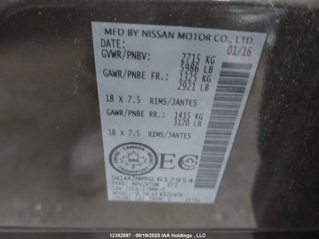5N1AR2MM9GC617954 Nissan 2016