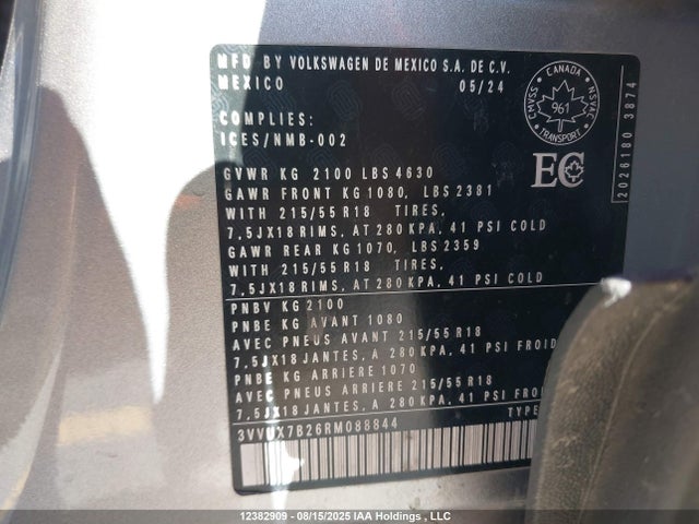 3VVUX7B26RM088844 Volkswagen tsi