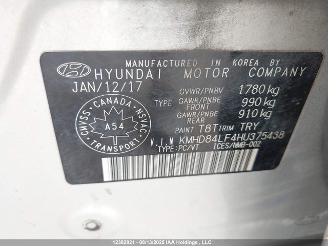 KMHD84LF4HU375438 Hyundai Elantra