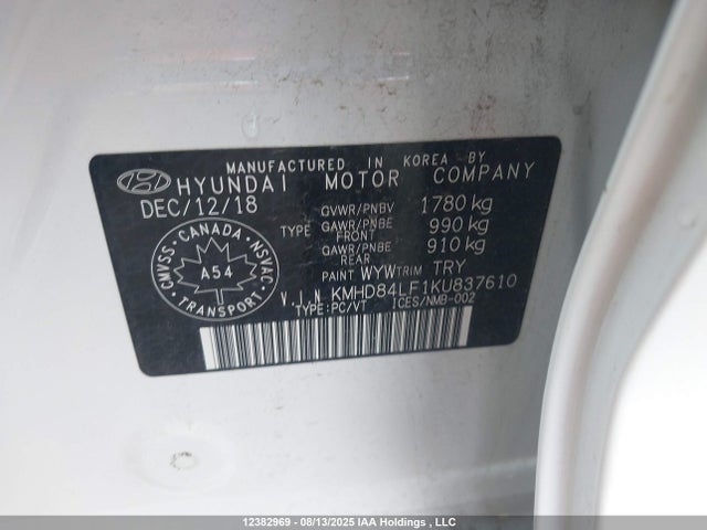 KMHD84LF1KU837610 Hyundai mpi nu