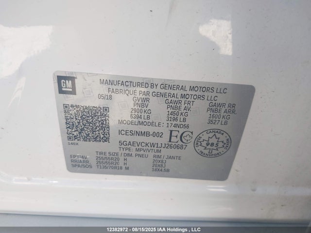 5GAEVCKW1JJ260687 Buick lfy - spark ignited direct injection, atss, gen1