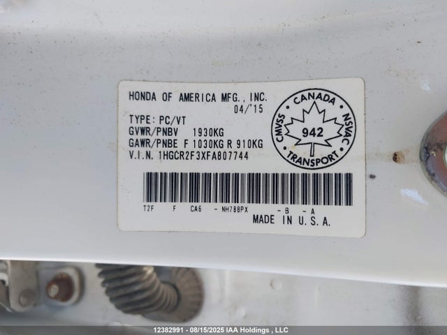 Honda k24w1 2015 1HGCR2F3XFA807744 Image 18