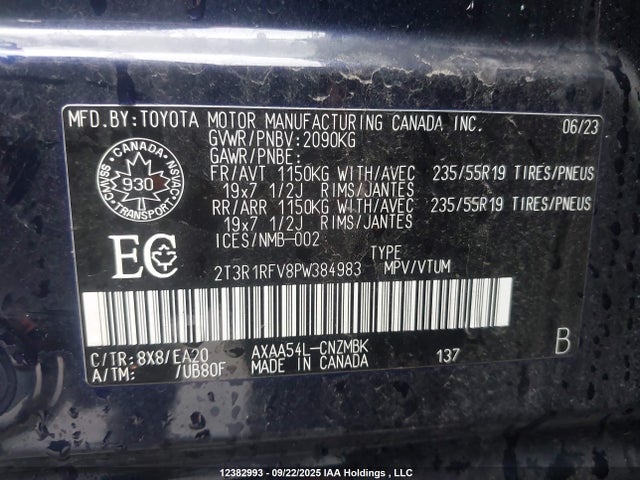 2023 Toyota Rav4 Xle/xle Premium მანქანა იყიდება აუქციონზე, vin: 2T3R1RFV8PW384983, აუქციონის ნომერი: 12382993