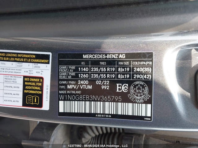 W1N0G8EB3NV365795 Mercedes-Benz m274