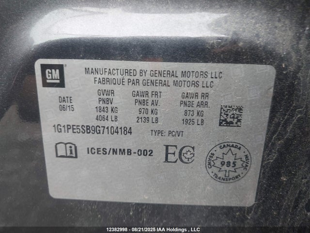 1G1PE5SB9G7104184 Chevrolet luv - vvt, alum, e85 max