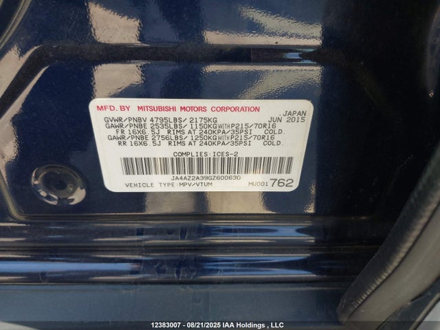 JA4AZ2A39GZ600630 Mitsubishi mivec