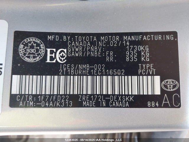 Toyota 2zr-fe 2014 2T1BURHE1EC116502 Image 19