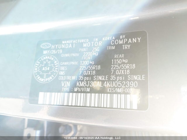 KM8J3CAL4KU052390 Hyundai gdi theta ii