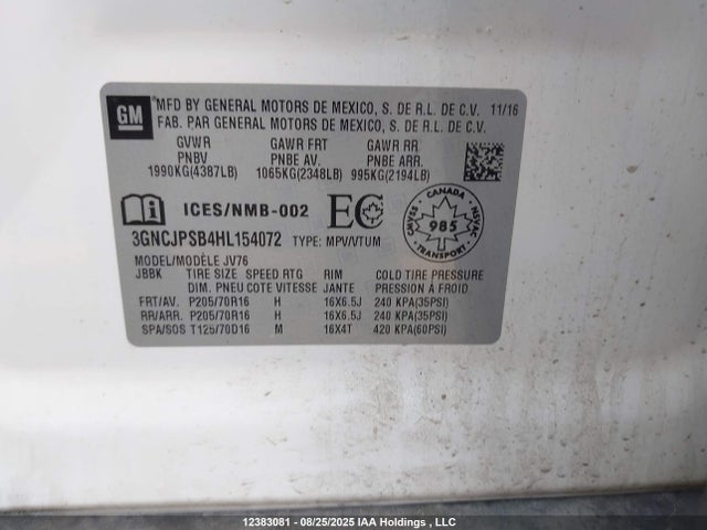 3GNCJPSB4HL154072 Chevrolet luv - mfi, vvt: variable valve timing, e85 max, alum