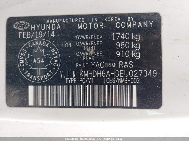 KMHDH6AH3EU027349 Hyundai dohc gdi nu