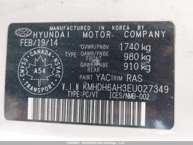 KMHDH6AH3EU027349 Hyundai dohc gdi nu