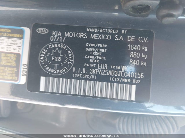 3KPA25AB3JE040156 KIA gdi gamma