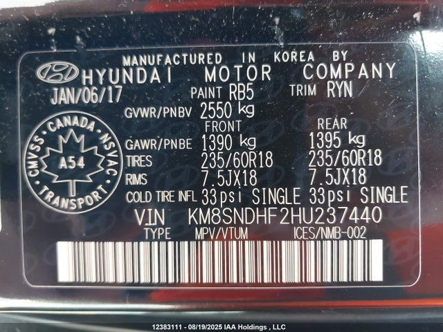 KM8SNDHF2HU237440 Hyundai gdi lambda ii