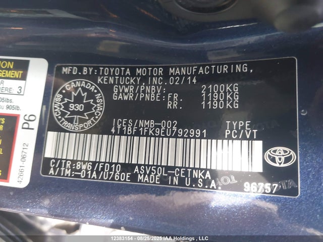 Toyota 2ar-fe 2014 4T1BF1FK9EU792991 Image 9