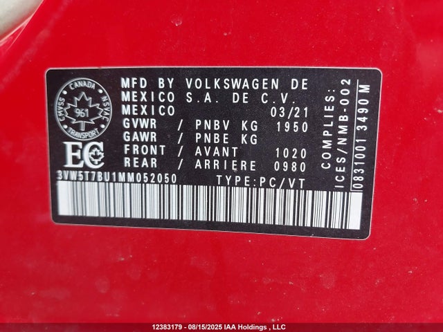 3VW5T7BU1MM052050 Volkswagen tsi