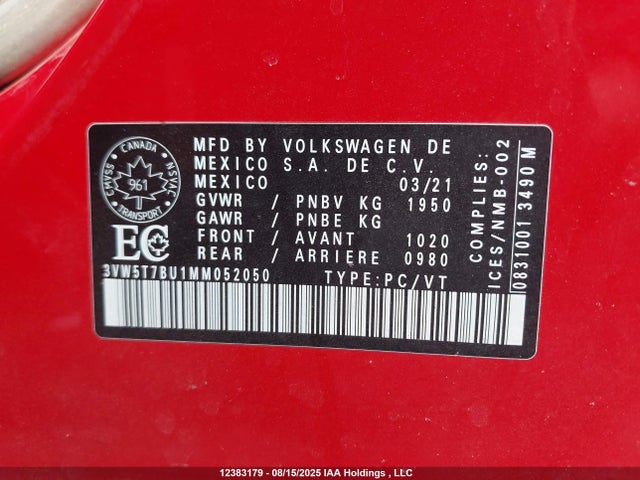 3VW5T7BU1MM052050 Volkswagen tsi